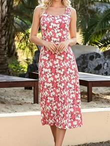 New Arrival Spring/Summer Fashion Casual Beachwear Vacation Elegant Sweet Floral Print Slim Fit Maxi Dress, Versatile For Outdoor, Home, Travel, Work - Pink - View 4