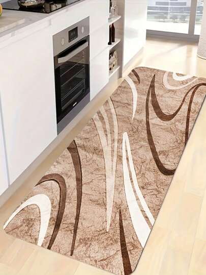 1pc Brown Minimalist Line Pattern Decorative Floor Mat, Brown Geometric Carpet, Decorative Rug, Bedroom Decor, Small Rug, Carpet, Home Decor, Living Room Carpet, Small Living Room Rug, Bedroom Rug, Living Room Home Decor, Outdoor Rug, Washable Carpet