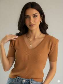 Modal Knit Blouse With V-Neck - Summer 2026 - Beis - Ver 2