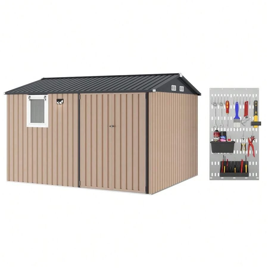 FESTIWOW 10x8 FT Outdoor Storage Shed, Metal Garden Shed, Steel Tool Shed, Breathable Vent And Lockable Doors, For Patio Garden, Garage, Backyard - B - View 1