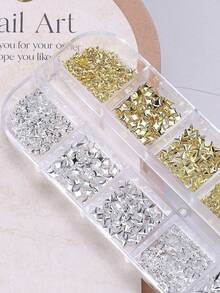 1 Box 12 Compartments Alloy Silver & Gold Star Nail Art Decorations, Assorted Star Shaped Metal Nail Accessories - Multicolor - View 8