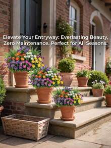 6 pezzi di fiori artificiali di margherita e camomilla, verde finto resistente ai raggi UV, piante artificiali realistiche anti-ossidazione, adatte per la decorazione della casa, della cucina, della parete, vasi sospesi interni ed esterni, giardinaggio e decorazioni per le vacanze - Multicolore - Visualizzare 7
