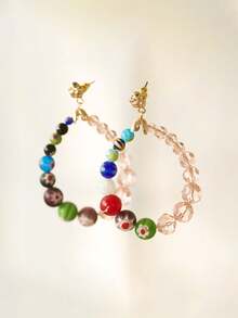 1 Pair Colorful Glass Bead Drop Earrings, Vibrant Summer Style, Suitable For Women's Daily Wear, Party, Travel - Glass Earrings - View 10