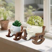 Cartoon Rocking Chair: Nordic Style Resin Planter, Cartoon & Creative Design - Suitable For Succulents, Flowers, Indoor/Outdoor Decor - Unique Gift For Plant Lovers - White - View 4