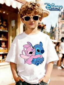 Disney Cartoon Lilo And Stitch Ice Cream Summer Tops, Perfect For Cute Girls And Boys. Teen Girl Gift,Comfortable And Breathable Children's Short-Sleeved T-Shirt. 180g Pure Cotton Children's Clothes,Suitable For Both Boys And Girls.Suitable For Daily Wear, Vacations, Outdoor Activities, And As A Children's Gift. - 白色 - 查看 3