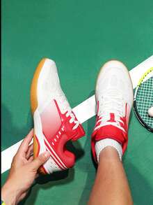 Men's Lace-Up Badminton Shoes, Lightweight Breathable Training Sneakers For Students - Red - View 8