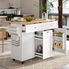 Kitchen Island With Wheels, Extendable Dining Area, Kitchen Island With Multifunctional Drawers, Mobile Kitchen Island Ideal For Kitchen And Dining Room (White) - White - View 2