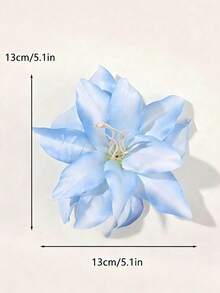 2 Pcs Large Blue Flower Hair Clips Lily Hair Barrette French Style Floral Hair Accessories For Women Aesthetic Hair Pieces For Thick Hair Wedding Bridal Summer Beach Vacation Party Elegant Realistic Silk Flower Headpiece Summer Hibiscus Flower - Multicolor - View 3