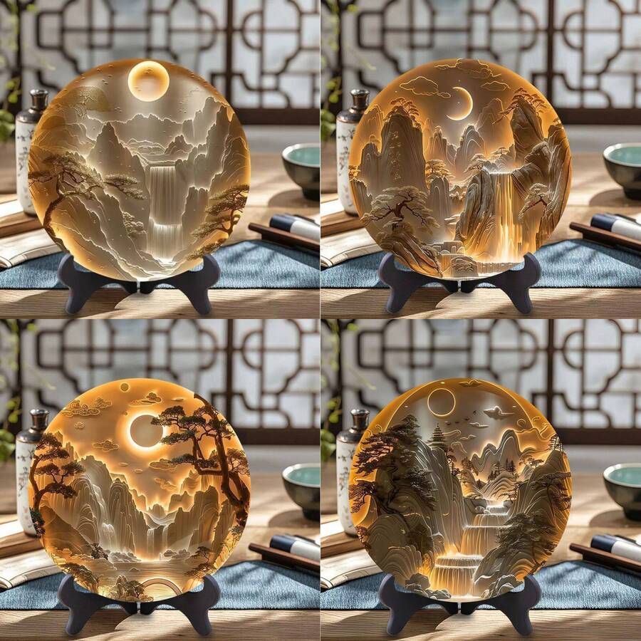 Plato decorativo de estilo vintage con relieve 3D, decoración del hogar para la entrada, el estudio, la sala de té, el escritorio de la oficina - [amanecer] - Ver 1