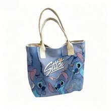 Bolso de lona con estampado de Stitch con múltiples expresiones de Disney Lilo & Stitch, bolso de hombro para uso diario - Rosa - Ver 4