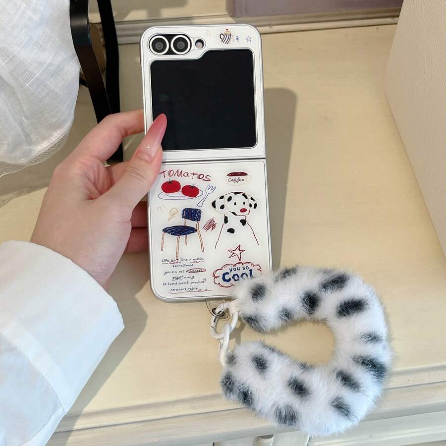 Custodia pieghevole per telefono con cagnolino cartoni animati e cordino, adatta per Samsung Galaxy Z Flip3 5G/Galaxy Z Flip 4 5G/Galaxy Z Flip 5 5G/Galaxy Z Flip 6 5G/Galaxy Z Flip 7 5G, nuova custodia pieghevole artistica per telefono - Multicolore - Visualizzare 1