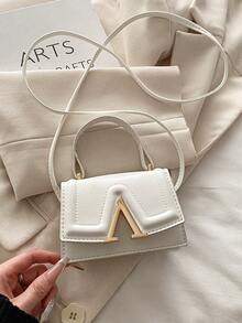 1pc Mini New Fashionable Minimalist Textured Handbag, Small Square Bag, Lipstick Pouch, Versatile Cute Shoulder Bag - White - View 3