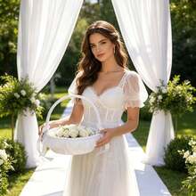 1 buah Keranjang Bunga Pengantin Wanita Berenda Putih, Keranjang Bunga dengan Pinggiran Bergelombang, Pita Satin, dan Hiasan Mutiara untuk Dekorasi Pesta Upacara Pernikahan - Beraneka warna - View 4