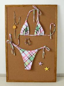 Bộ bikini hai mảnh buộc dây, in họa tiết màu nước, kiểu dáng bikini hai mảnh, mang đến cảm giác nghỉ dưỡng trên bãi biển. - Nhiều màu - Xem 3