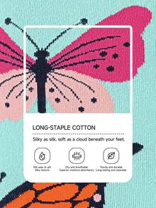 1 Pair Women's Colorful Cartoon Butterfly Pattern Comfortable Breathable Casual Retro Mid-Calf Socks - Multicolor - View 5