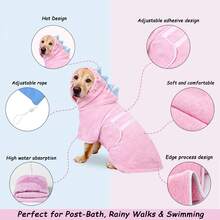 1 pieza Bata de baño con diseño de dinosaurio lindo para mascotas, de secado rápido y súper absorbente, disponible en múltiples tallas para perros pequeños, medianos y grandes, con correa ajustable, apta para uso diario en el hogar, disponible en varios colores - Multicolor - Ver 11