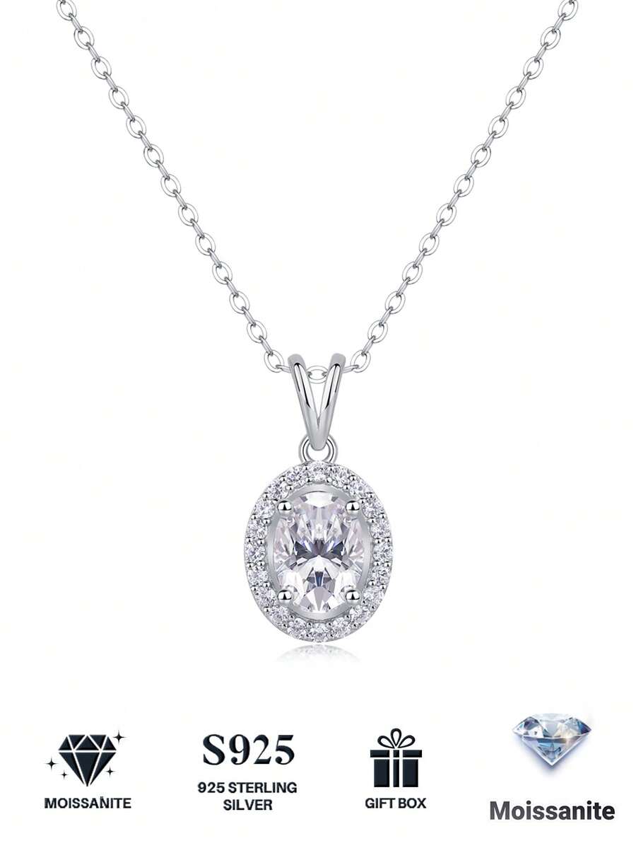 Dây chuyền bạc 925 đính đá Moissanite, mặt dây chuyền tối giản không gây dị ứng, món quà sang trọng cho Ngày Valentine, Ngày của Mẹ, Sinh nhật, Bạn gái, Vợ, Mẹ (Kèm hộp quà)