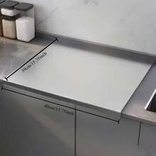 Tabla de cortar de cocina de acero inoxidable de gran tamaño, diseño en forma de L semi-cerrado para proteger el mostrador, artículo decorativo práctico adecuado para cortar verduras, carne, preparar masa y hornear, excelente regalo para días festivos - Plateado - Ver 13