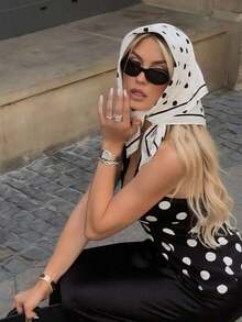 1pc Polka Printed Satin Scarf, New Spring Fashion Women's Headscarf, Can Be Used As Waistband, Bag Decoration, Ribbon, Headband Or Scarf, An Choice To Enhance Overall Styling - 白色 2 - 查看 4
