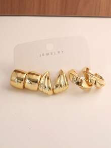 6/18pcs Fashionable Earring Set, Exaggerated Large C-Shape Elegant Long Earrings, Multi-Style Earring Set Suitable For Daily And Holiday Wear For Women. This Product Is Made Of ABS Resin Material With UV Plated Non-Fading Gold Finish. - Gold - View 6