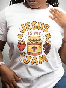 Camiseta casual para mujer MY JAM | Jam Print, cuello de tripulación, corto Sve, tejido estirable ligero, adecuado para todas las estaciones - Blanco - Ver 2