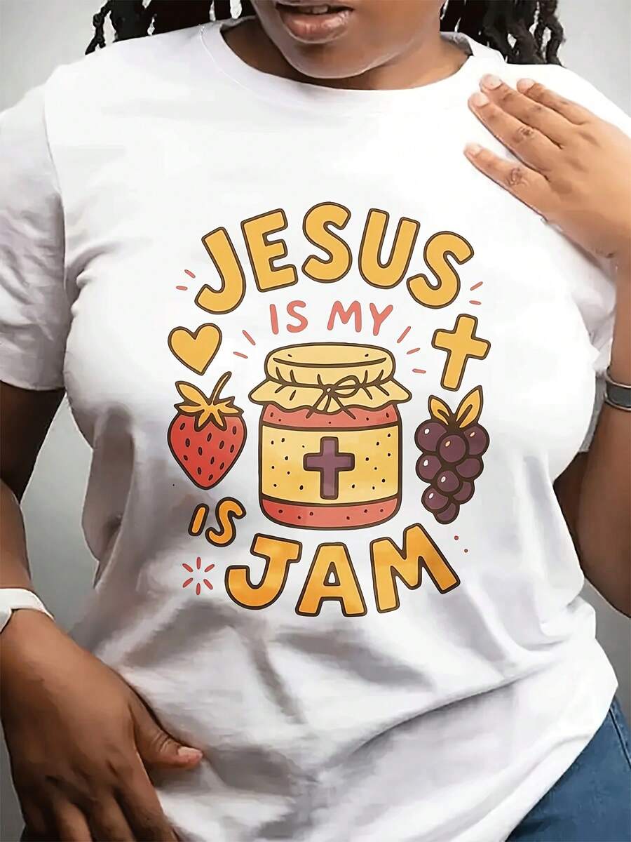Camiseta casual para mujer MY JAM | Jam Print, cuello de tripulación, corto Sve, tejido estirable ligero, adecuado para todas las estaciones