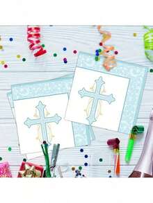 20pcs/40pcs/60pcs God Theme Napkins - Baptism, With Cross Pattern "First" And "Mi Bautizo" Napkins, Suitable For Baptism Party Decoration. - Multicolor - View 7
