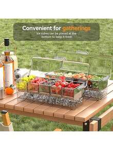 5-Compartment Divided Serving Tray With Ice Compartment, Chilled Food Storage Container With Lid, Clear Snack Platter For Parties, Picnics & Buffets, Includes Forks & Tongs - Transparent - View 5
