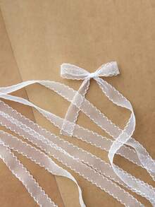 1 Roll White Nylon Lace Satin Ribbon - Transparent Hollow Edge Decor, Suitable For Making Dolls, Mini Clothes And Crochet Sewing Crafts - Multicolor - View 5