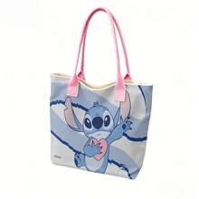 Túi tote vải canvas Disney Stitch cầm trái tim, họa tiết nét cọ màu xanh dương, túi đeo vai dùng hàng ngày. - trắng - Xem 3