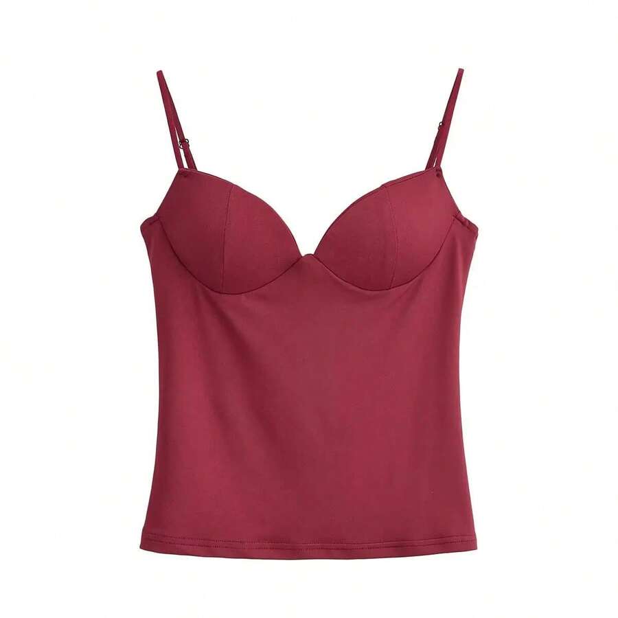 Camisola Sexy para Mujer, Top con Tirantes Finos, Cuello en V, Corte Ajustado, Sin Mangas, Estilo Casual de Verano para Oficina, Elegante - tinto - Ver 1