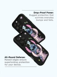 Miniso 1 Stück neue stoßfeste Handyhülle mit Airbag-Verstärkung, offiziell lizenzierte Disney Stitch süße Cartoon-Hülle im minimalistischen Stil mit einzigartigem Muster, dicke Schutzhülle, kompatibel mit Apple-Serie Apple 17 Pro Max/Air//11/12/13/14plus/XR/15PROMAX13/17/15/16promax/16/14 - Schwarz - Übersicht 4