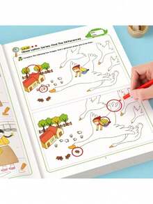 1 Cuốn sách - *Sổ tay hoạt động tìm điểm khác biệt*, bao gồm 32 trò chơi quan sát tương tác và bài tập trí nhớ | Rèn luyện sự chú ý | Kỹ năng nhận thức thị giác, trò chơi tập trung với các trang được đánh số | Sách bài tập giáo dục | Sổ tay hoạt động học tập khoa học để cải thiện kỹ năng tập trung và quan sát | Trò chơi tìm đồ vật vui nhộn và hấp dẫn để thúc đẩy sự phát triển nhận thức - Nhiều màu - Xem 7