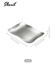 shoxil 1pc Stainless Steel Wavy Tray, Multifunctional Metal Snack Plate, Suitable For Coffee Table, Kitchen Counter, Bathroom Vanity, Can Be Used To Store Jewelry, Cosmetics And Food - Silver - View 10