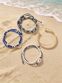 8pcs Bohemian Summer Vacation Personalized Fashion Versatile Handmade Beaded, Braided Rope, Twist Bracelet, Butterfly, Shell, Evil Eye Stackable, Elastic, Adjustable Bracelet Set, Suitable For Women Beach, Party, Large Gathering, Bar, Perfect Gift, All Season, Casual, Commute, Outing, Shopping Daily Wear - Multicolor - View 4