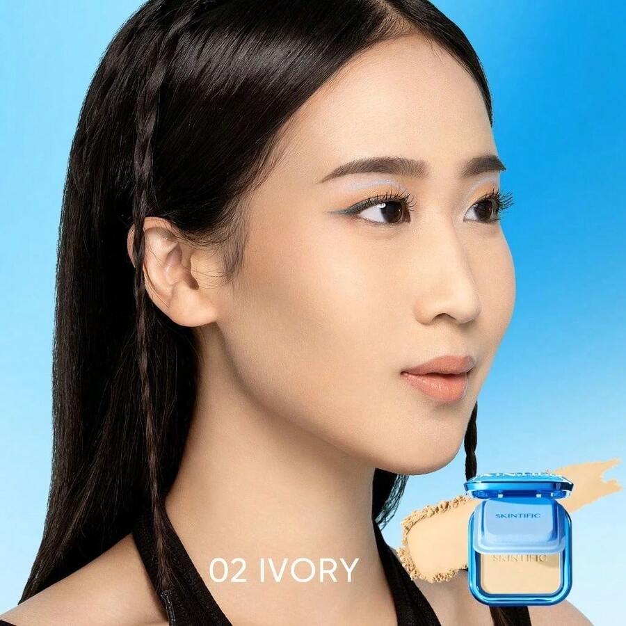 SKINTIFIC Ultra Cover Powder Foundation Full Coverage Oil Control Matte Flawless Face Concealer Makeup - 02 IVORY - View 1