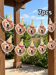 7/14/21pc Custom Dog Face Birthday Banner, Personalized Pet Photo Garland, Puppy Birthday Party Decor - Multicolor - View 9