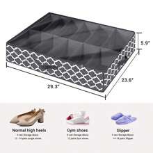 Sturdy Under Bed Shoe Storage Organizer, Set Of1/ 2, Fits Total 12/24 Pairs, Underbed Shoes Closet Storage Solution With Clear Window, Breathable, 29.3"X23.6"X5.9", Under-Bed Storage - 黑色線條 - 查看 2