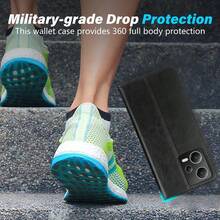 ZZXX Funda protectora de teléfono móvil de piel sintética de lujo con [bloqueo RFID], ranura para tarjetas, soporte, fuerte cierre magnético, plegable, protección contra golpes y caídas, compatible con iPhone, Galaxy, , para uso empresarial - Negro - Ver 10