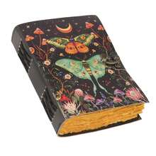 Blank Spell Book Of Shadows Journal With Lock Clasp Vintage Handmade Leather Luna Moths And Morpho Butterfly Print Diary Prayer Pagan Witchcraft Plies Wiccan Decor Notebook Daily 7x5 - như hình ảnh - Xem 1