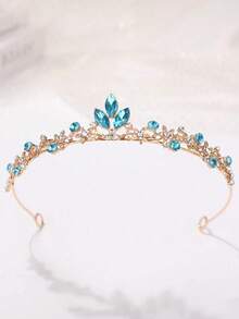 1pc Luxury Sweet Crystal Princess Crown Headband For Girls - 藍色 - 查看 1