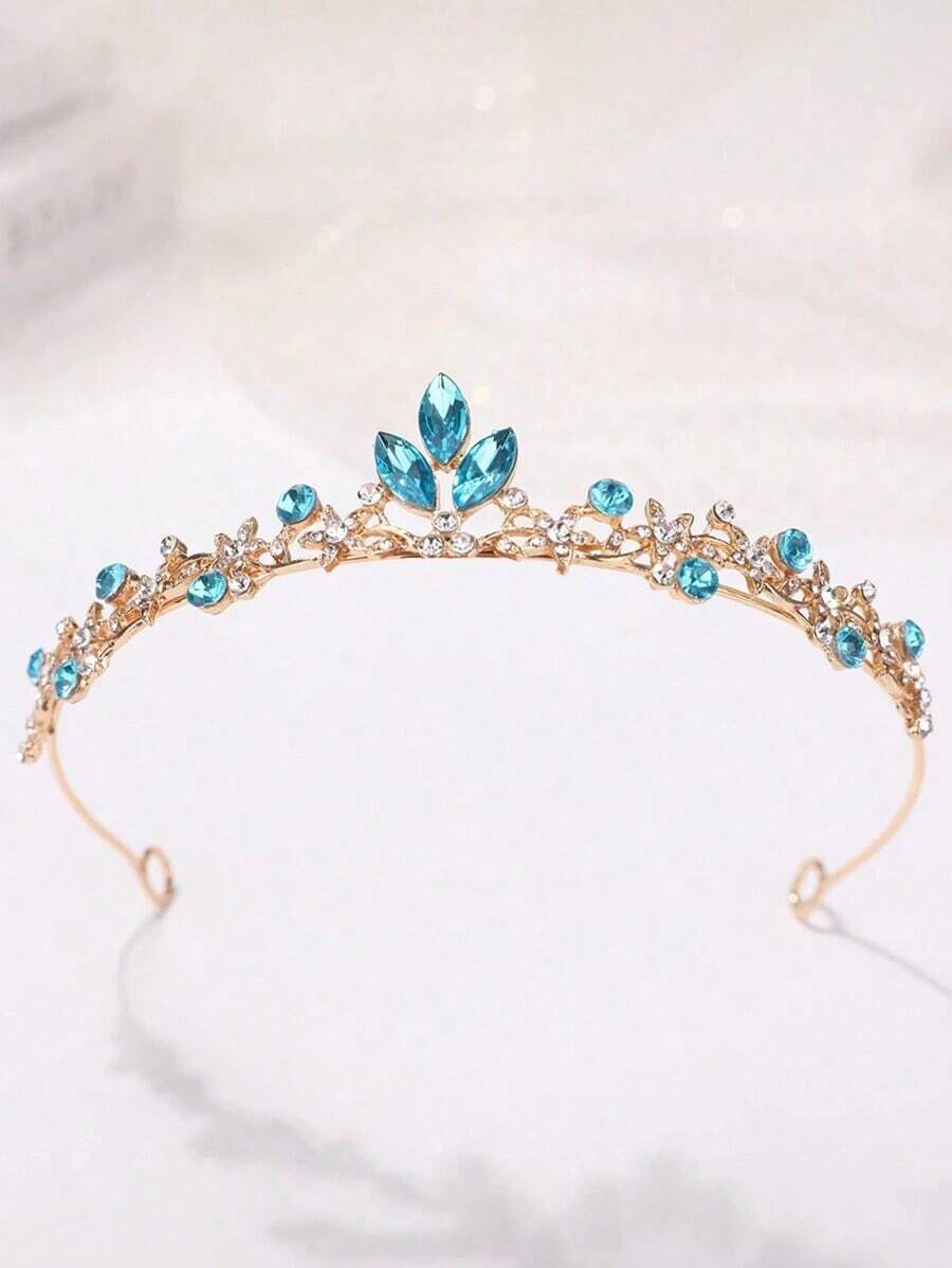 1pc Luxury Sweet Crystal Princess Crown Headband For Girls - 藍色 - 查看 1