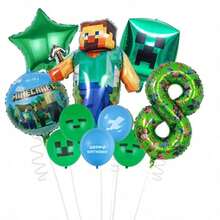 10pcs Pixel Style Steve And Creeper Theme Digital Balloons Set, Suitable For Birthday Party, Wall Decor - As Shown In the Figure - View 18