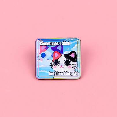 A veces pienso en la gente, pero luego lo olvido' Alfileres de esmalte con citas de animales gato, broches, alfileres de solapa en mochila, ropa, accesorios, joyería de moda, regalos