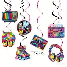 Set de decorațiuni pentru petreceri cu tematică anii '90, 27 de bucăți, banner retro din hârtie și spirale agățate, articole de petrecere în stil disco rock hip hop, potrivit pentru decor vintage pentru petreceri de ziua de naștere - Vizualizare 10