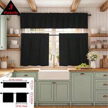 3 piezas Cortinas pequeñas de terciopelo negro de lujo, cortinas de cocina, cortinas de café, con bolsillo para barra, suaves y lisas, gruesas y duraderas, con caída natural, insonorizadas, opacas, que protegen la privacidad, de poliéster, lavables, aptas para todas las estaciones, cortinas de decoración del hogar populares en Europa y América para la cocina, el comedor, el dormitorio, la sala de estar, la oficina, el café, Año Nuevo, fiestas, bodas - Negro - Ver 15