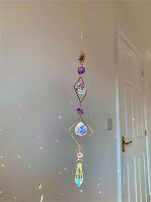 1pc Colorful Crystal Suncatcher, Indoor Window Suncatcher, Can Be Hung On Window With Chain Pendant Decor, Prism Suncatcher, Suitable For Home & Garden Decoration - Gold - View 4