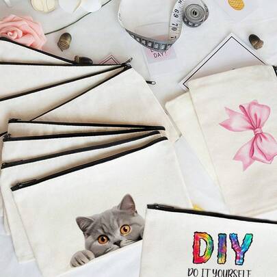 5/10/20/50 Stück leere DIY Bastelaufbewahrungstasche, Leinwand Stifteetui Organizer, leere Reißverschluss Make-up Tasche, tragbare Stiftetasche Aufbewahrungstasche, Mehrzweck Reise Kosmetiktasche, Geschenktasche