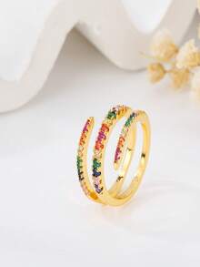 Nhẫn Zirconia xoắn ốc cầu vồng phong cách Bohemian, nhẫn hở sang trọng, đa năng dành cho nữ, thích hợp đeo đi làm. - nhẫn - Xem 9