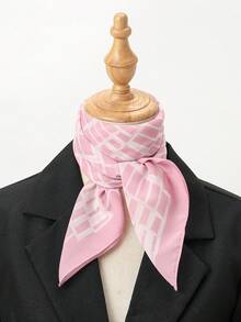 1pc Simple Printed 70cm Square Scarf, New Spring Bandana For Women, Versatile Waist Tie, Headband, Fashion Neckerchief - Pink - View 2